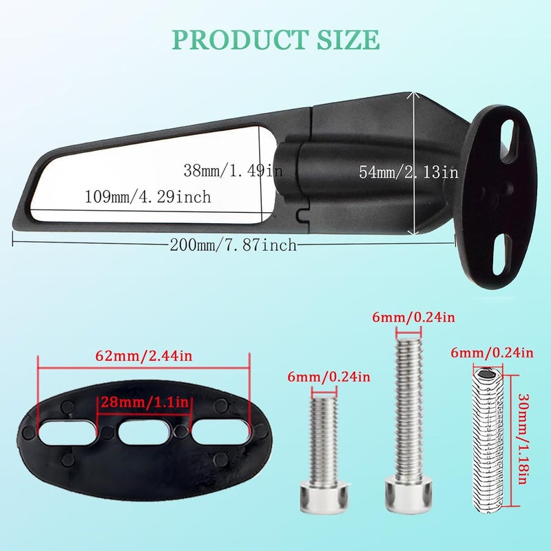 Scillky Motorcycle Mirrors Stealth Mirror Wind Wing Side Rearview Mirrors for Kawasaki Ninja 650 Ninja 500 Ninja 400 300 ZX6R ZX10R ZX4RR ZX14R Suzuki GSXR 600 750 1000 Honda CBR300R CBR500R CBR1000RR - Image 3